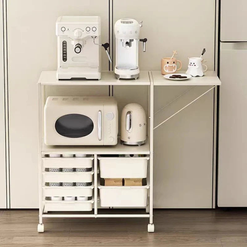 Kitchen Island Cart with 6 Drawers, Rolling Sideboard Cabinet, Dining Room Drawer Cart with Extended Desktop Kitchen Furniture