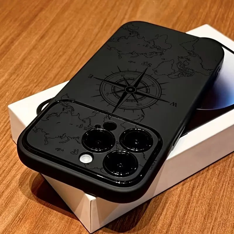 Phone Case For iPhone 11 Cases iPhone 15 16 17 18 Pro Max 14 13 12 X XS Plus Air Creative Compass Pattern Shockproof Soft Cover